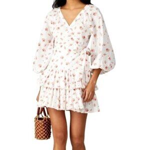 Maia Bergman Dress Women‎ Extra Small White Floral Print Boho Ines Wrap Mini